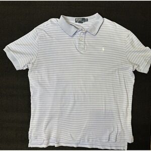 Polo Ralph Lauren Polo Shirt Mens XXL Blue White Stripe Short Sleeve Golf Cotton